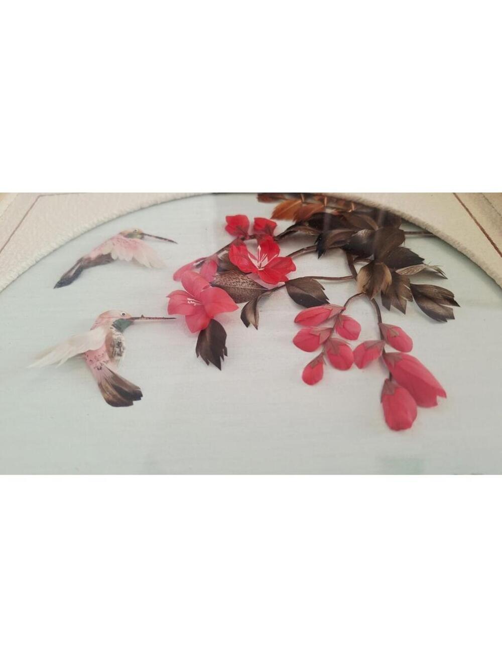CAC VTG Feather Art Hummingbird Shadow Box 3D Mexican Folk Art Framed 10x10 - Picture 9 of 14